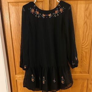 Black Dress with Floral Embroidery